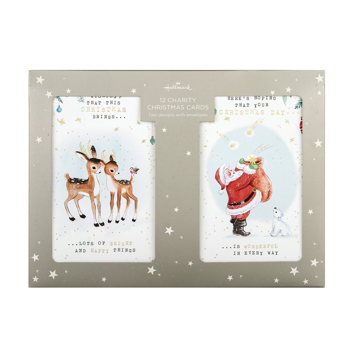 Hallmark Cute Characters Boxed Charity Christmas Cards from - 12 Cards in 2 Vintage Style Designs