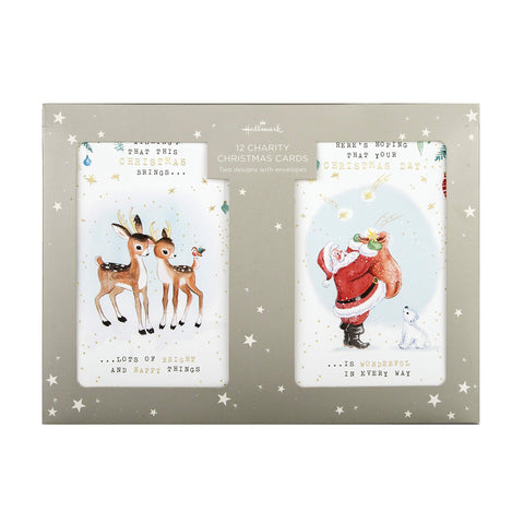 Hallmark Cute Characters Boxed Charity Christmas Cards from - 12 Cards in 2 Vintage Style Designs