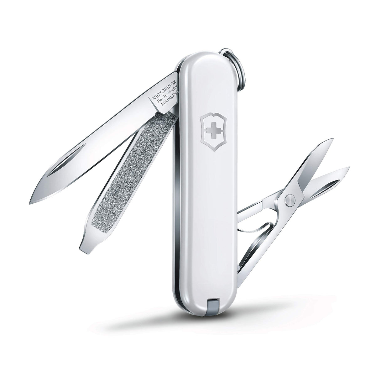 Victorinox Classic SD Swiss Army Pocket Knife, Small, Multi Tool, 7 Functions, Scissors, Nail File, White