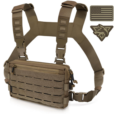 WYNEX Tactical Chest Rig Pack for Men, Running Chest Bag with Front Loop Recon Chest Rigs for Hunting Outdoor EDC, Coyote Brown, Compact, approximately 9'L x 5.9'H x 1.5'W