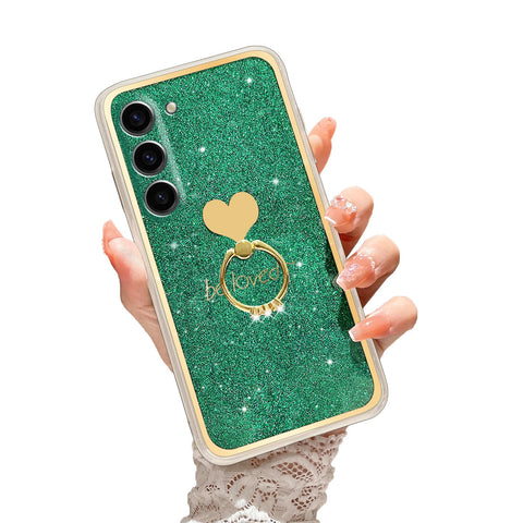 Easyscen for 6.1-inch Samsung Galaxy S23 Phone Case with Ring Stand Cute Girls Woman Glitter Shockproof Protective Cover - Green