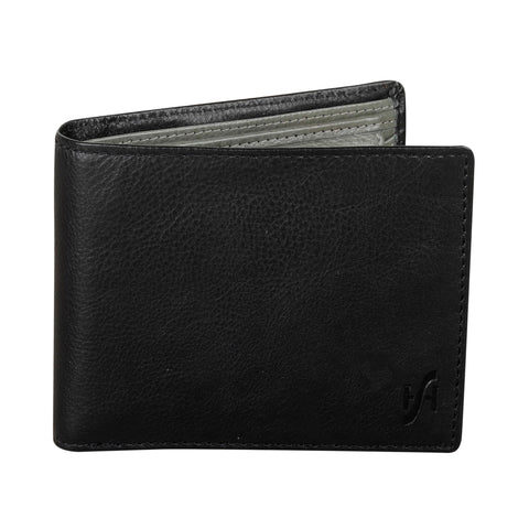 STARHIDE Men's RFID Blocking Genuine Nappa Leather Billfold Wallet Purse - Photo Id Holder - Coin Pocket Pouch 1216 (Black/Green)