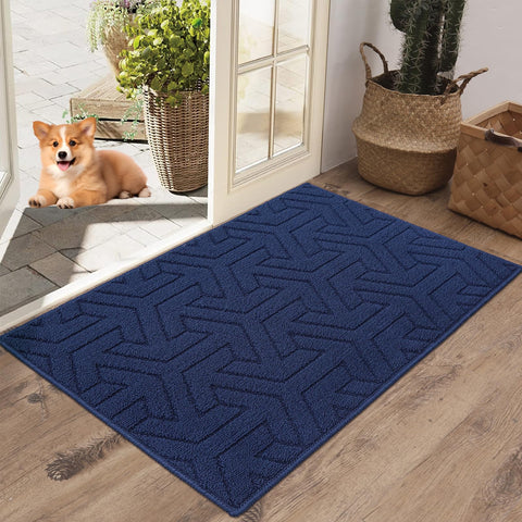 KMVIZI Doormat Indoor and Outdoor Floor Mat 60 x 90 cm Blue Kitchen Rug Washable Non-Slip Rug Runner Dirt Trapper Mat Carpet for Entrance, Kitchen, Patio, Hallway, Garden