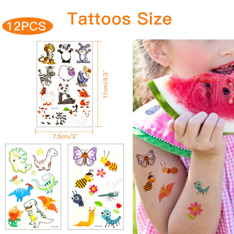 Konsait Temporary Tattoos for Kids, Glow In The Dark Mixed Style Cartoon Tattoo, Luminous Mermaid Butterfly Animal Dinosaur Pirate Car Space Fake Tattoo, Boys Girls Party Favor Supplies