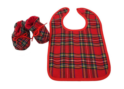 Clans of Scotland Scottish - Tartan Baby bib and bootee set 2-Piece gift royal Stewart Best item (12-18 Months), Red