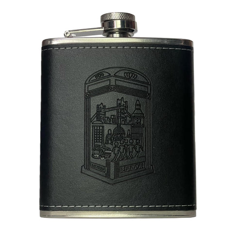 LILAJ Stainless Steel Hip Flask with PU Leather Cover, Portable Pocket Flagon for Whiskey Lovers, Hiking, Barbeque, Party, Camping, Telephone Box, Souvenir Gift for Men and Women 7oz