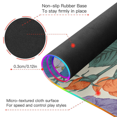 Flower Birds Leaves Vintage Wireless Charging Mouse Pad for Mobile Phone Extra Large Gaming Mousepad with 13 Lighting Modes Mouse Mat for Gaming MacBook PC Laptop Desk Office Home