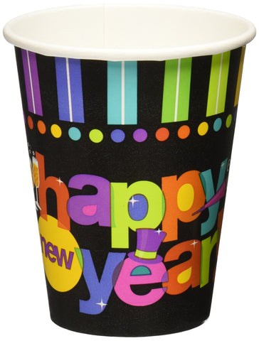 Amscan Bright Stripes New Year Party Cups Tableware, Multi Colored, Paper, 9 Ounces, 50-Piece
