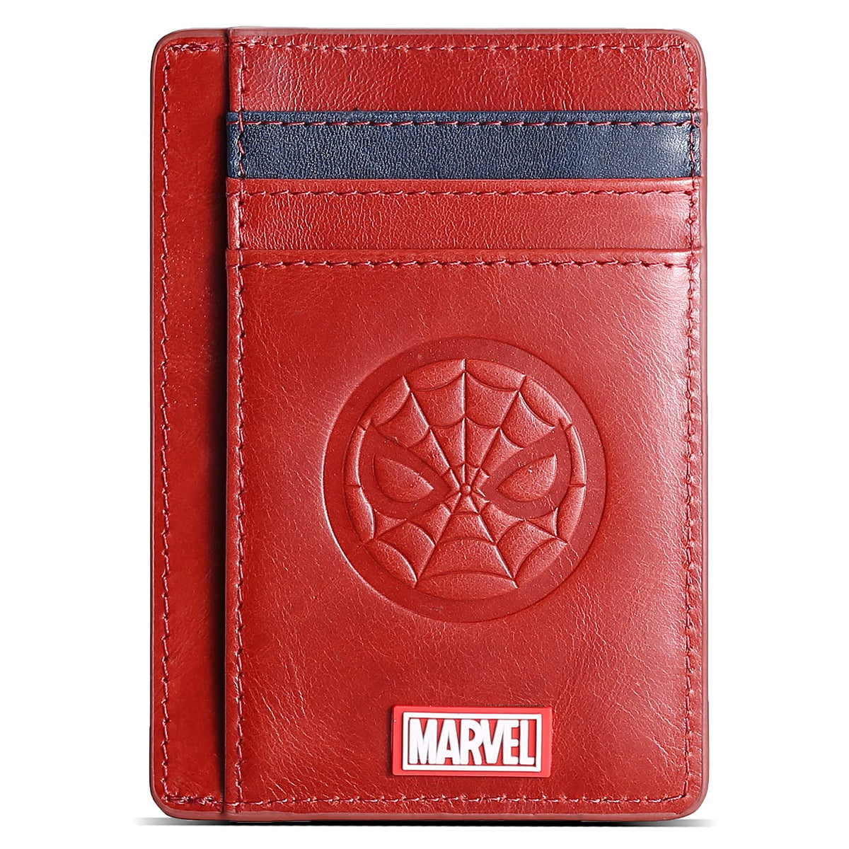 IRON SPIDER Men's Wallet?Monolayer Slim Minimalist Front Pocket RFID Blocking Leather Pocket Wallet with Superhero SPIDER RED