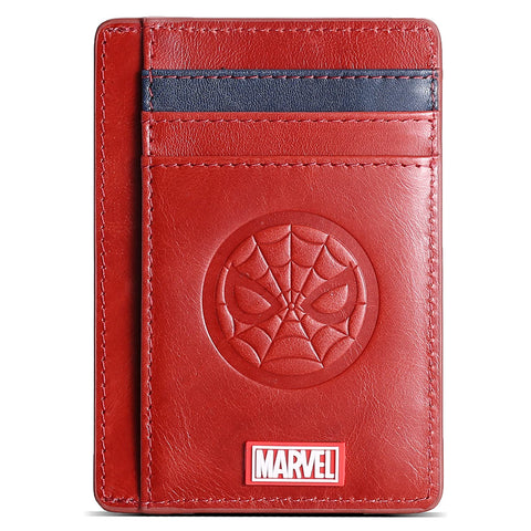 IRON SPIDER Men's Wallet?Monolayer Slim Minimalist Front Pocket RFID Blocking Leather Pocket Wallet with Superhero SPIDER RED