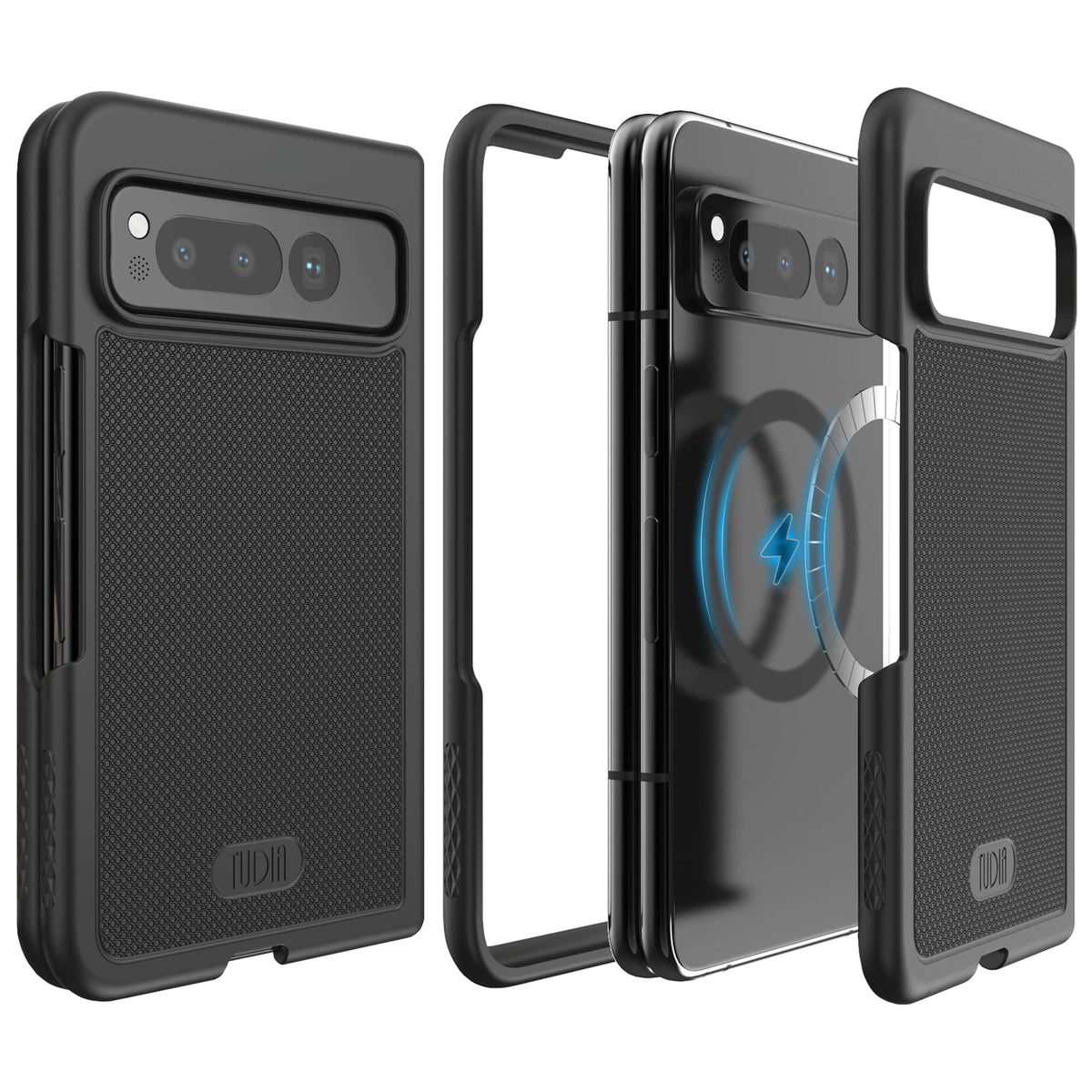 TUDIA MergeGrip V2 Compatible with Google Pixel Fold Case (2023), [Magsafe Compatible] Ultra Slim Snug Fit Lightweight Grip Scratch Resistant Tough PC Snap On Case - Matte Black