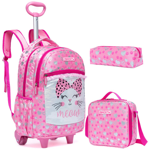 ZBAOGTW Rolling Backpack for Girls Rolling Backpack with Wheels School Backpack Carry on Luggage with Wheels