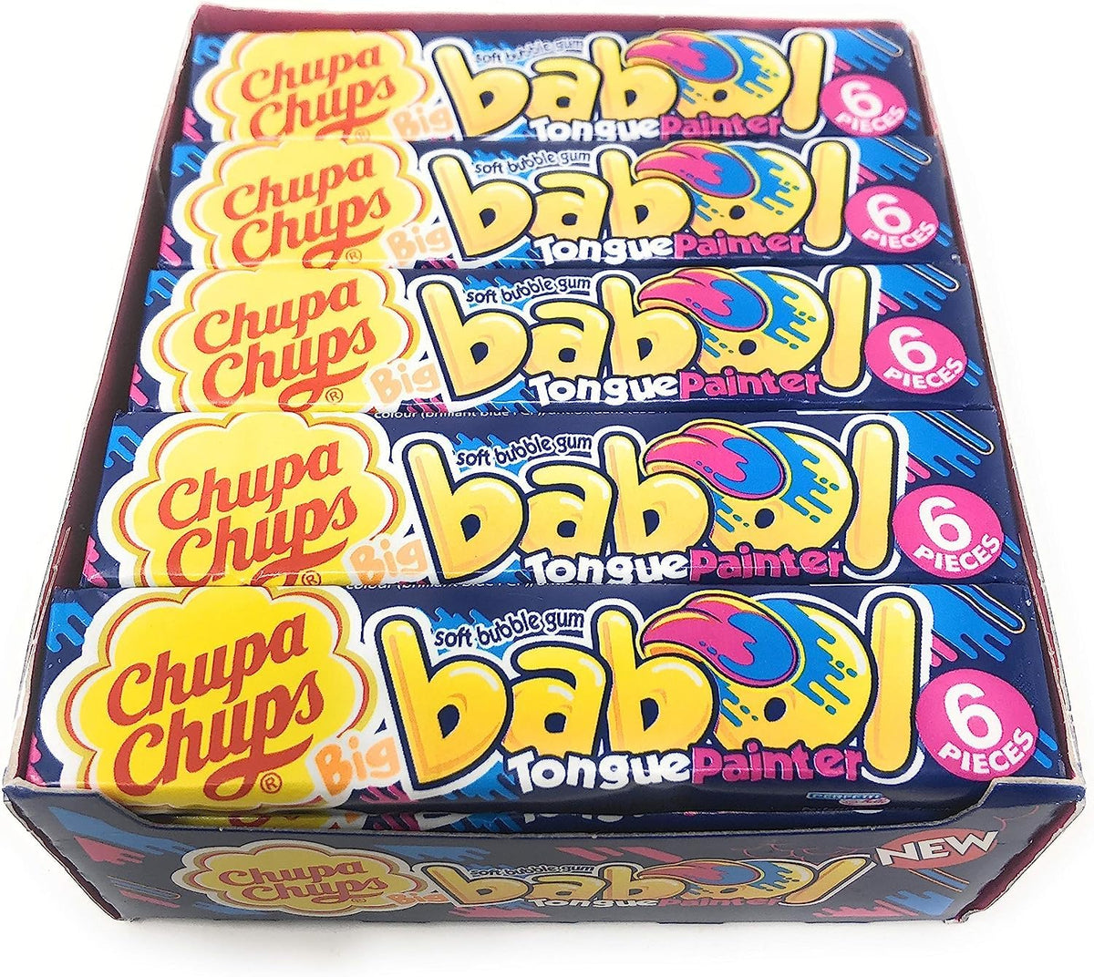 Chupa Chups Big Babol Bubble Gum - Blue Raspberry Tongue Painter (6 Gums Per Pack, 20 Packs)
