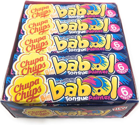 Chupa Chups Big Babol Bubble Gum - Blue Raspberry Tongue Painter (6 Gums Per Pack, 20 Packs)