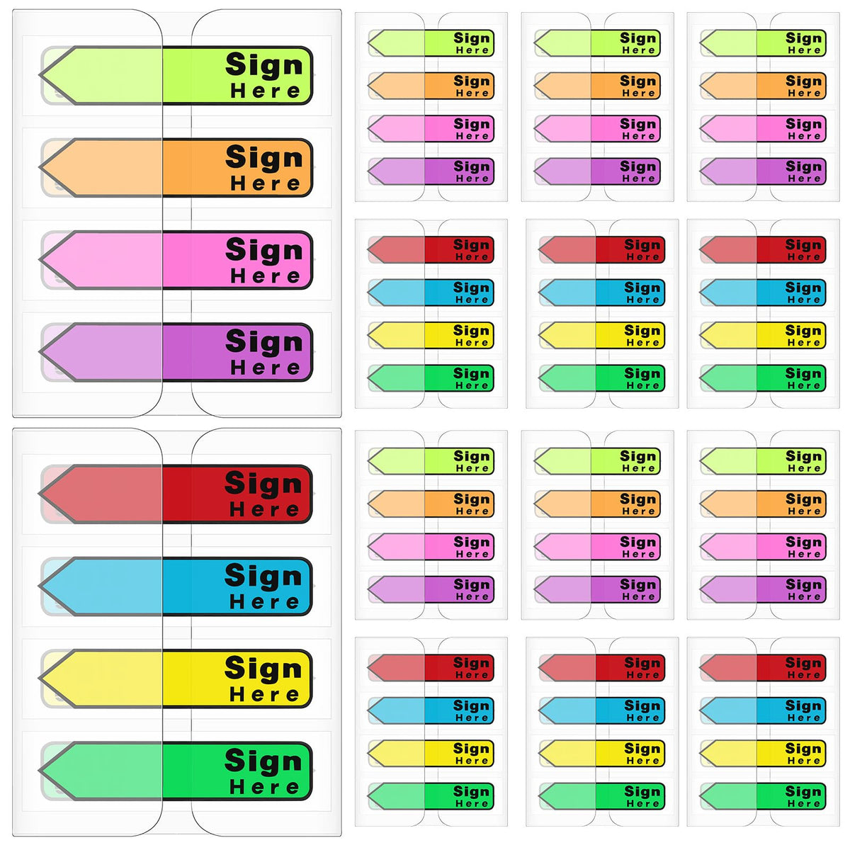 Tatuo 1200 Pcs Sign Here Tabs Sign Here Stickers Sign Here Flags Sign Here Sign Date Tabs 8 Colors with Dispenser Arrow Flag Easy to Post for Notary Books Paper (Sign Here Style)