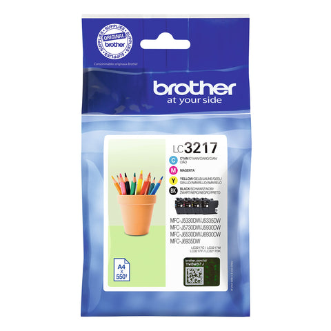 Brother LC-3217BK/LC-3217C/LC-3217M/LC-3217Y Inkjet Cartridges, Black/Cyan/Magenta/Yellow, Multi-Pack, Standard Yield, Includes 4 x Inkjet Cartridges, Brother Genuine Supplies