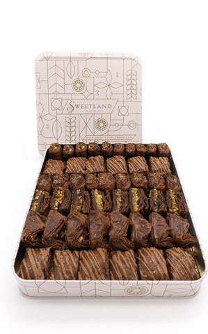 Sweetland London Chocolate Baklava Selection - 1000g | Lebanese Baklava treat | Chocolate Gift Box | Ramadan, Mother's Day, Easter, & Eid | Fresh Handmade Chocolate Desert | UK Made | Tin Gift Box