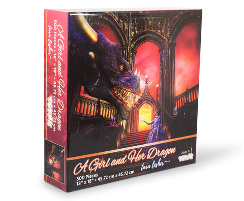 Toynk A Girl & Her Dragon Puzzle By Tara Lesher | Fairytale Castle 500 Piece Jigsaw Puzzle For Adults And Kids | Interactive Brain Teaser for Family Game Night | 18 x 18 Inches