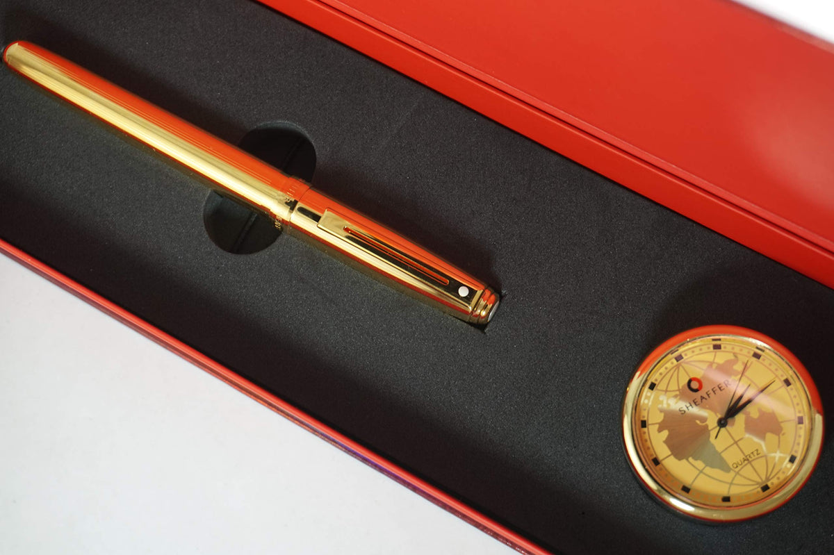Sheaffer Sinature Limited Collection Prelude with 22KT Gold with 22KT Gold barrel and appointments Rollerball Pen and Matching Desk Clock