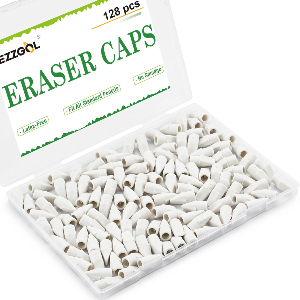 Ezzgol Pencil Erasers Caps Bulk, 128 Pcs Pencil Top Erasers Cap, White Color Arrowhead Caps Erasers Latex Free Pencil Eraser Toppers for Kids Teachers