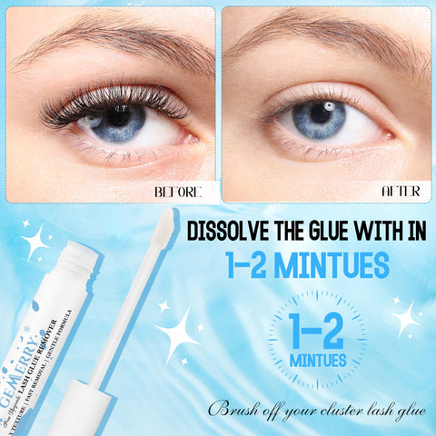 Gemerry Lash Extension Remover for Lash Clusters 10ml Cluster Lash Glue Remover Gentle Formula Oil Eyelash Extension Remover New Upgrade Fine Downy Brush for Self-Use at Home Eyelash Glue Remover
