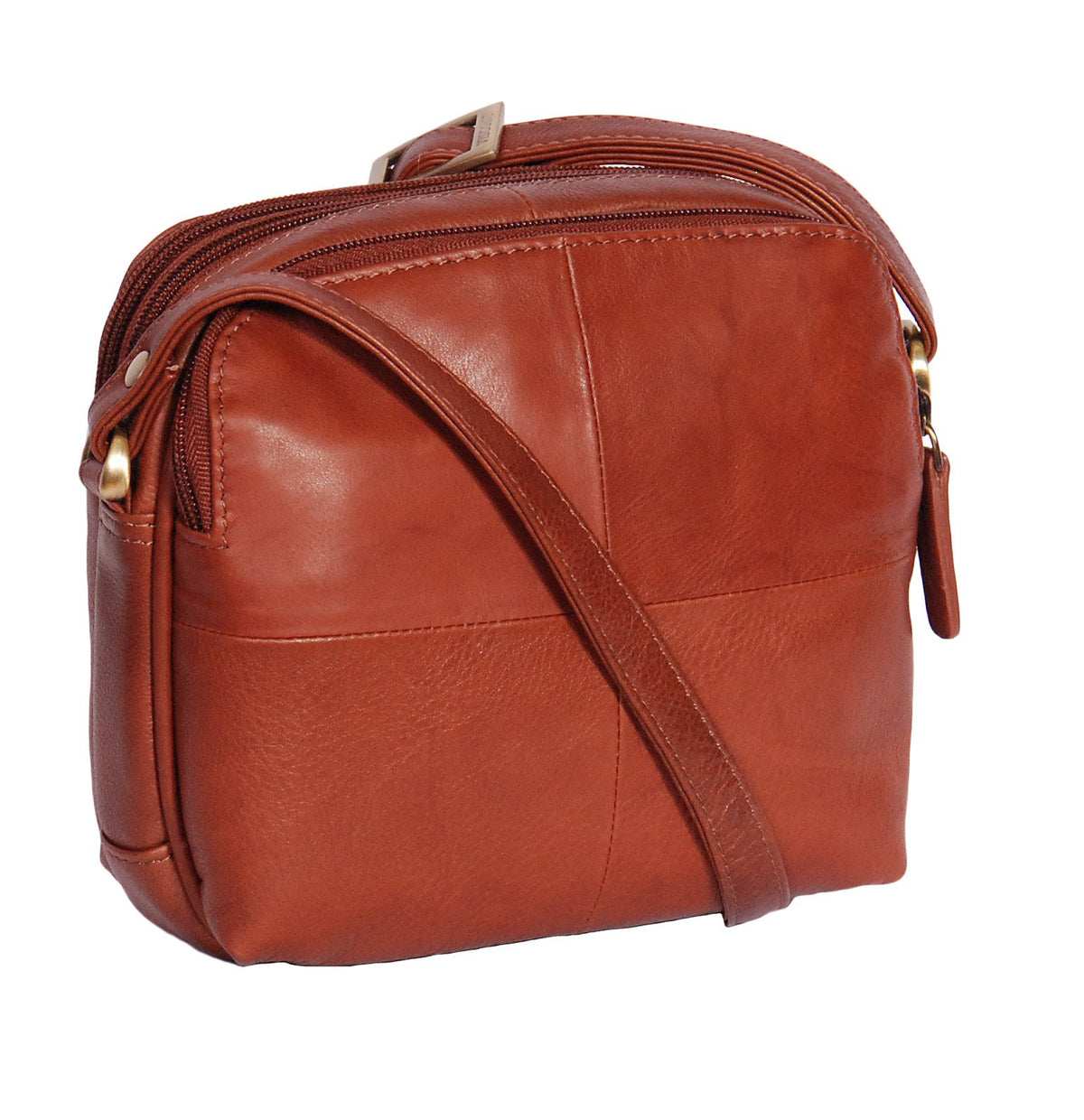 Ladies Real Leather Cross Body Bag Womens Organiser Shoulder Bag BARI BROWN 19x17x9cm