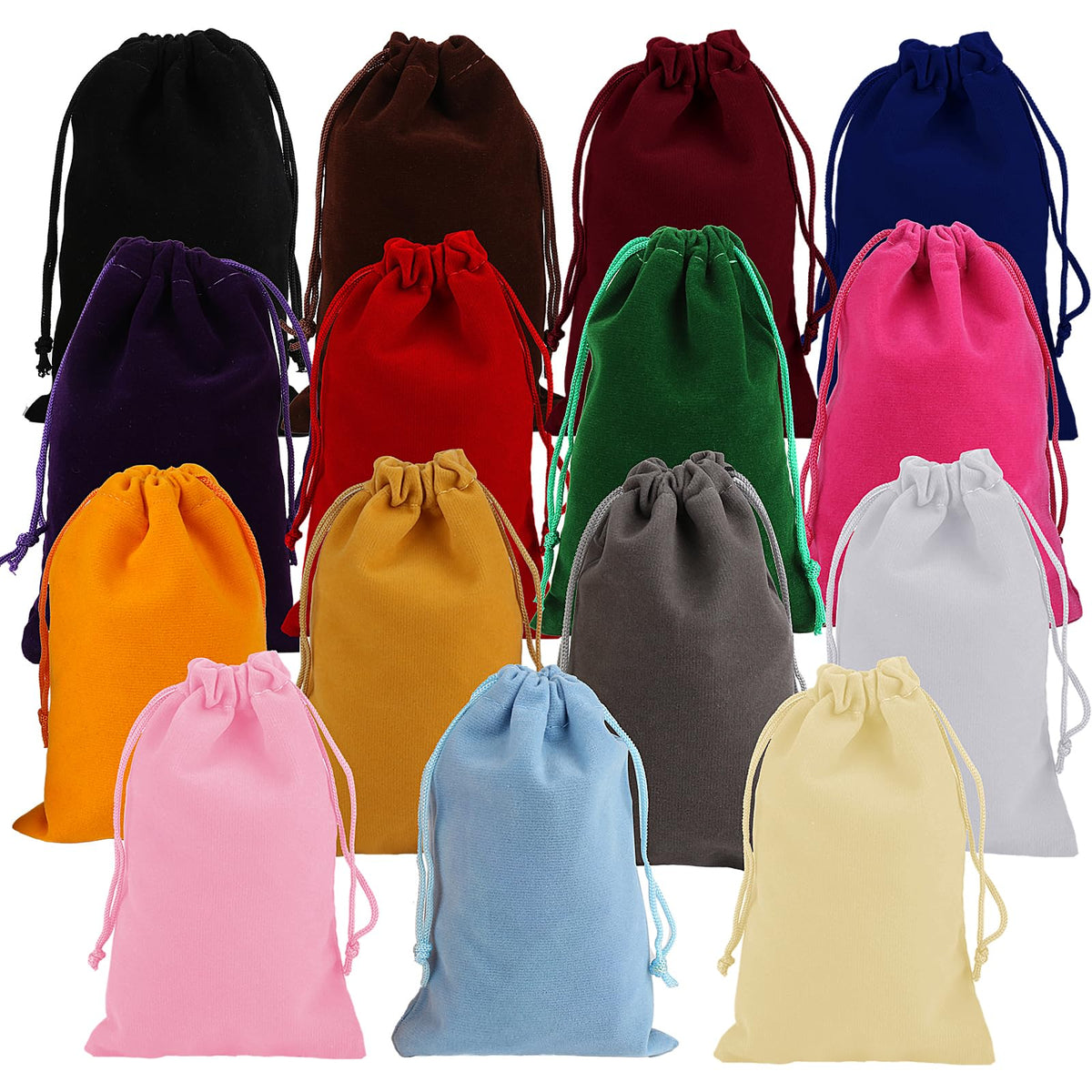 Kayqbonke Pack of 15 Velvet Bags, 15 Colours, 10 x 15 cm Jewellery Gift Bags, Velvet Bag Small, Mini Bag for Jewellery, Favour Rings Weddings Parties