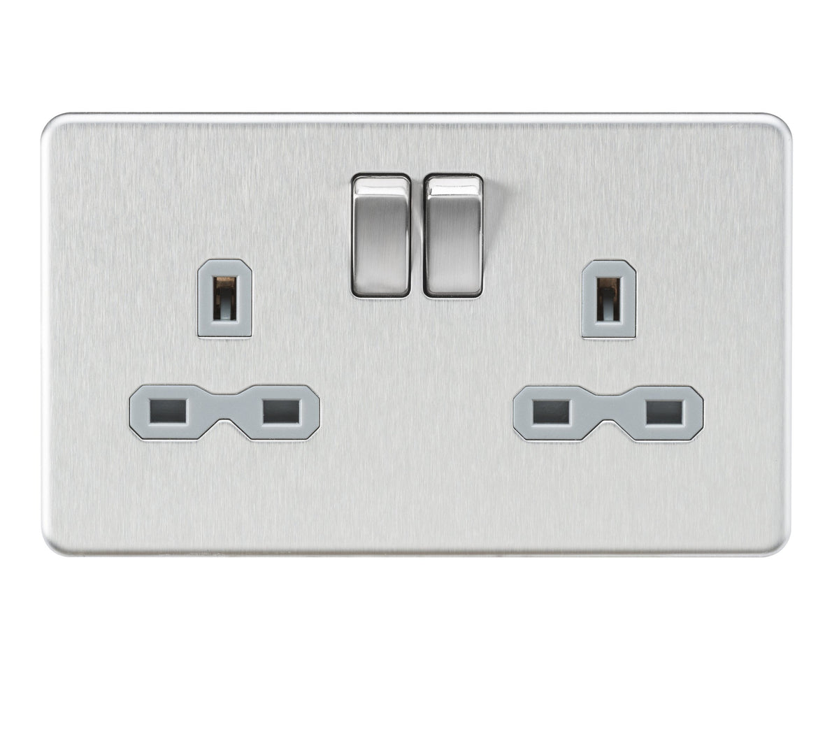 Knightsbridge SFR9000BCG Screwless Double Socket, 230 V, Brushed Chrome, (Pack of 1)