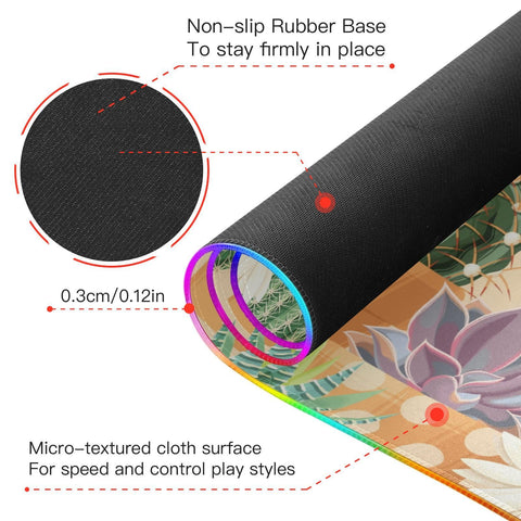 Cactus Wireless Charging Mouse Pad for Mobile Phone Extra Large Gaming Mousepad with 13 Lighting Modes Computer Mat for Office Home Gaming MacBook PC Laptop