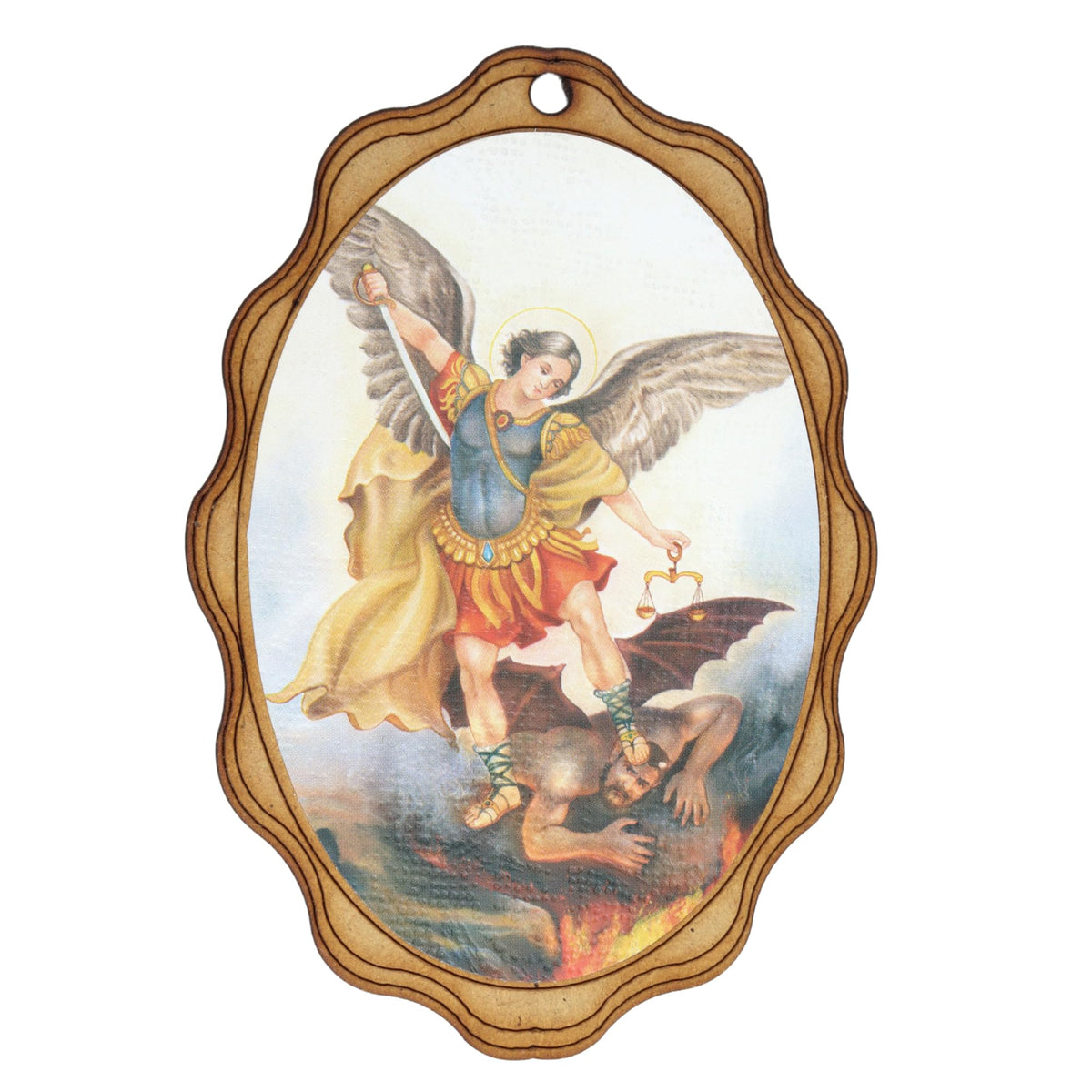 Needzo Wooden St. Michael Icon, Patron Saint Archangel Ornament, Religious Keepsake Gift, 7 x 5cm