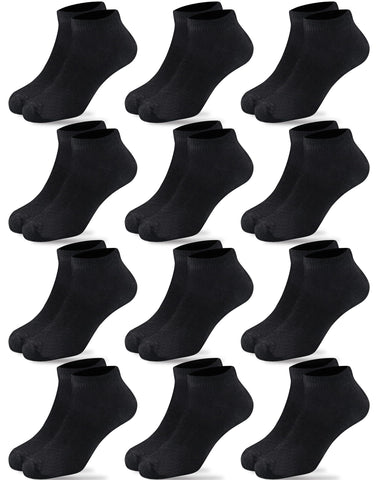 Duufin 12 Pairs Kids Athletic Ankle Socks Boys Girls Kids Black Ankle Socks 6-8 Years Toddler Low Cut Half Cushion Kids Ankle Socks, 6-8X