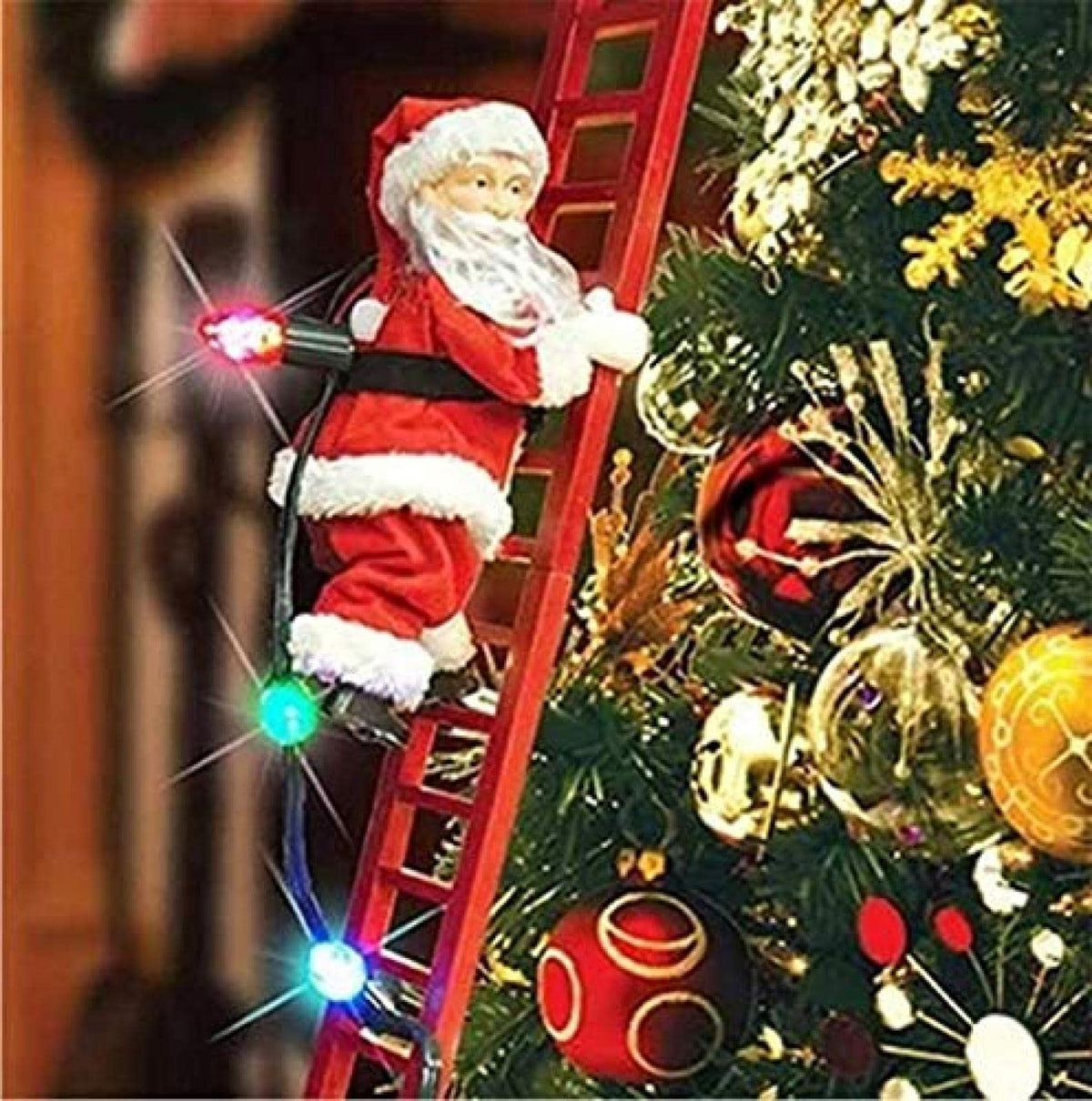 JWCN Christmas Decoration with Music and LED Light for Christmas Tree, Santa Claus Climbing Ladder Doll, Electric Santa Claus Toy,Electric Climbing Santa on Ladder, Tree Hanging Decorations,Uptodate