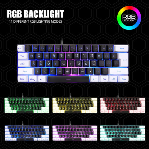 VBESTLIFE 60% Wired Gaming Keyboard, LED Backlit Compact Mini Mechanical Keyboard, 61 Keys Keyboard with RGB Light for PC Gamer, Typist, Travel, Business Trip (Black)