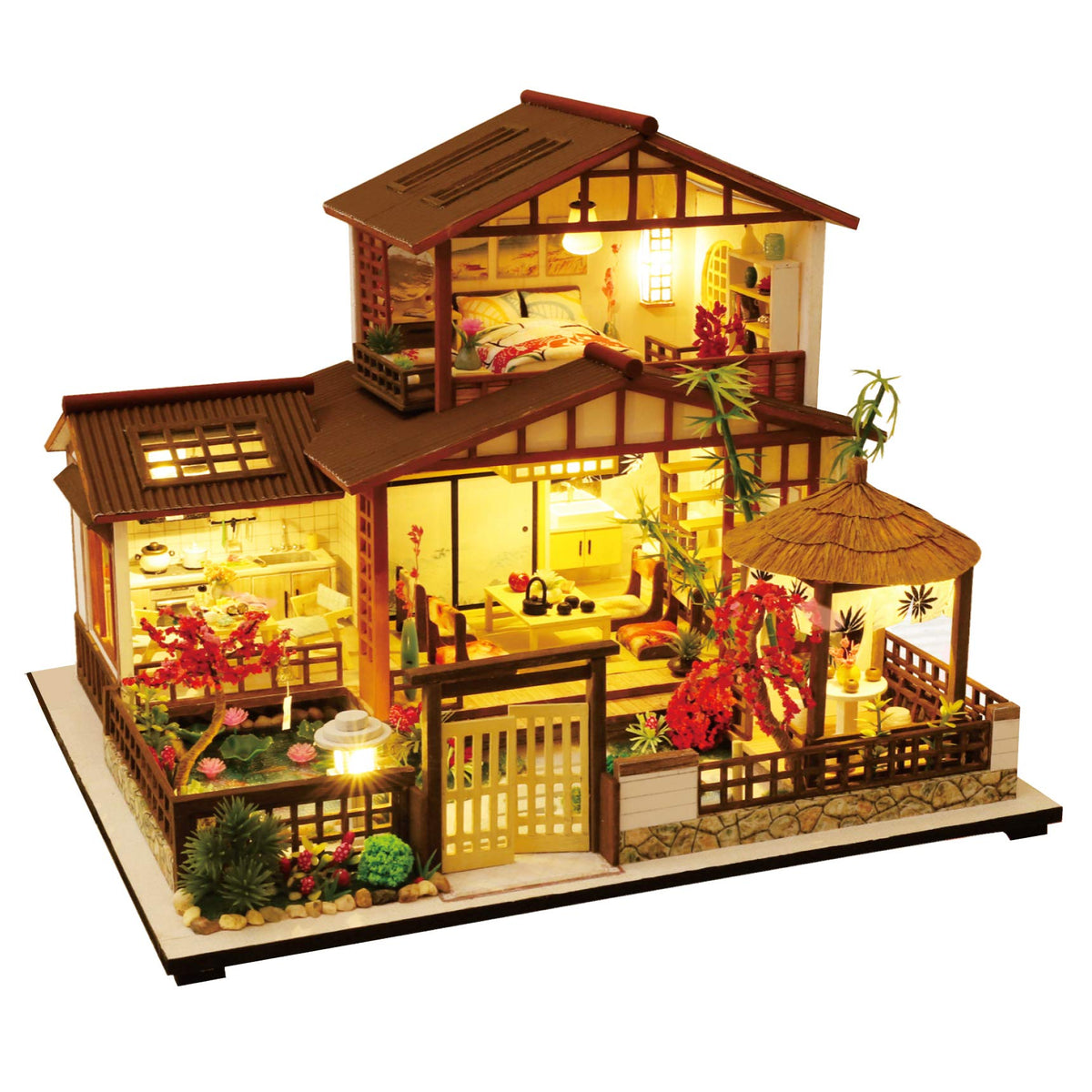 Spilay DIY Dollhouse Miniature with Wooden Furniture Kit,Handmade Mini Japanese Style Home Craft Model Plus with Dust & Music Box,1:24 Scale Creative Doll House for Teens Adult Lover Gift Model(P007)