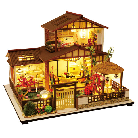 Spilay DIY Dollhouse Miniature with Wooden Furniture Kit,Handmade Mini Japanese Style Home Craft Model Plus with Dust & Music Box,1:24 Scale Creative Doll House for Teens Adult Lover Gift Model(P007)