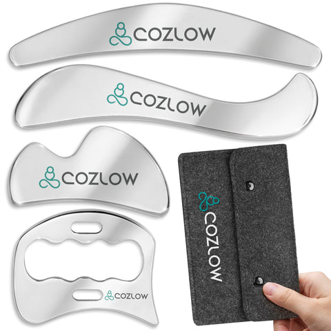 4-in-1 Stainless Steel Muscle Scraper Tool Set for IASTM Therapy - Skin Scraping Massage Tools for Soft Tissue Mobilization - Deep Tissue Gua Sha for Arms, Legs & Back - by Cozlow