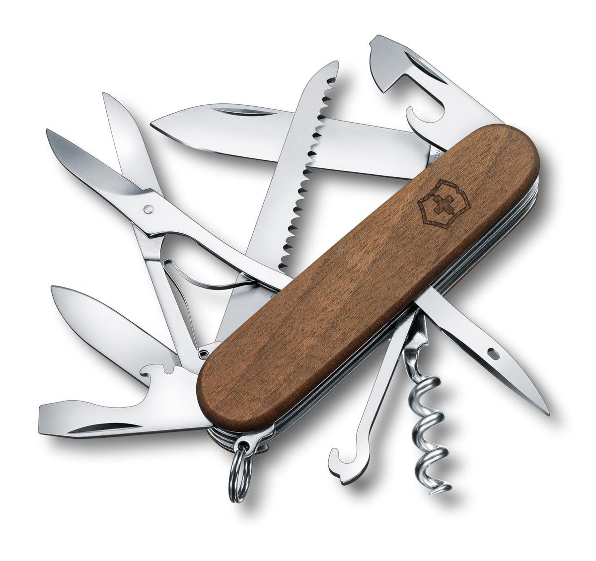 Victorinox Huntsman Wood Swiss Army Knife, Medium, Camping Pocket Knives, Multi Tool, 13 Functions, Large Blade, Saw, Wood