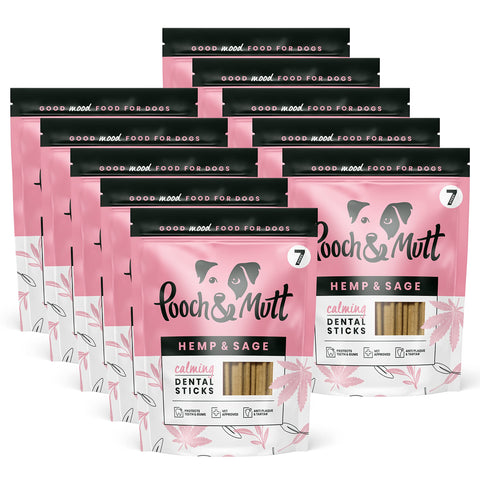 Pooch & Mutt - Calming Dental Sticks, Hemp and Sage Flavour, 251g pack of 10
