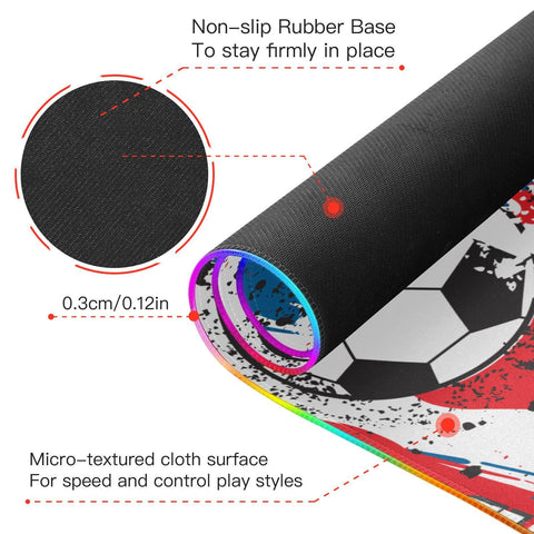 Football Ball France Flag Wireless Charging Mouse Pad for Mobile Phone Extra Large Gaming Mousepad with 13 Lighting Modes Mouse Mat for Office Home Gaming MacBook PC Laptop Desk