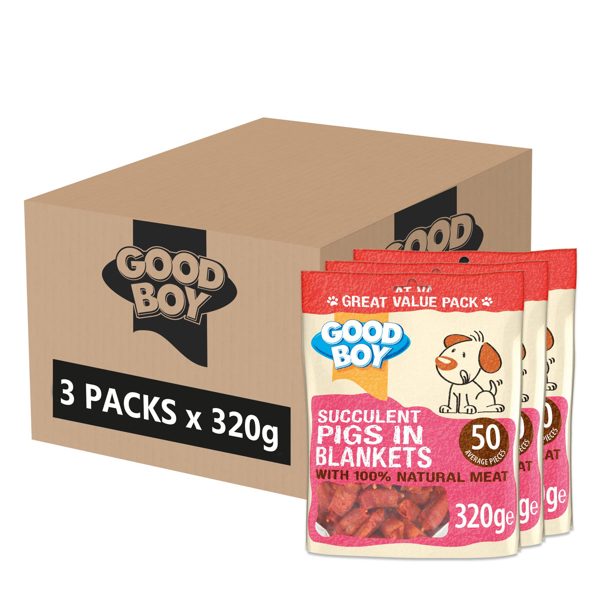 Good Boy - Pigs in Blankets Dog Treats - Wheat Free Recipe - Box of 3 x 320 g