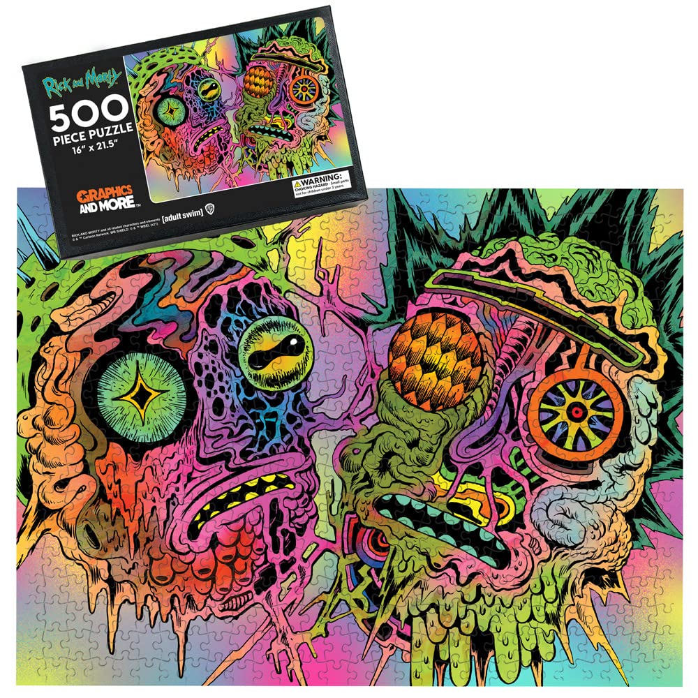 Rick and Morty Psychedelic Melt 500 Piece Jigsaw Puzzle for Adults, 16" L X 21.5" W