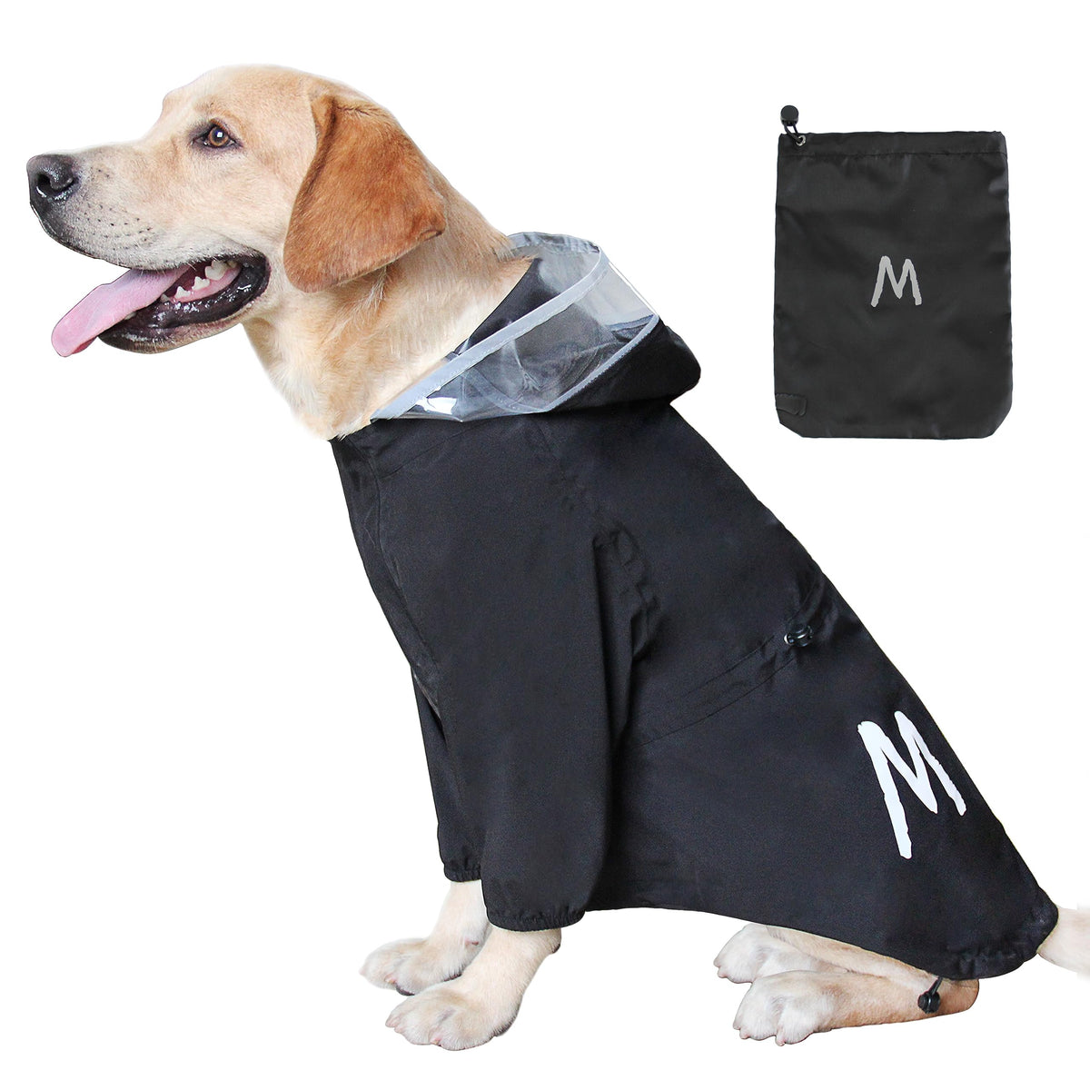 MAMORE Dog Raincoat for Small and Medium Dogs,Waterproof Lightweight Dog Rain Jacket with Leash Hole,Adjustable Reflective Dog Rain Coat with Hood (Large, Black)