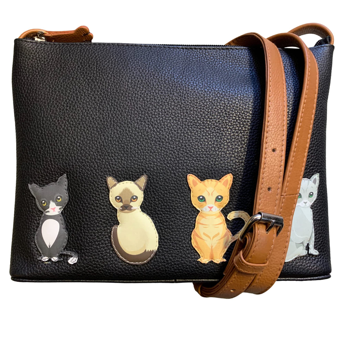 Mala Leather Sitting Cats Midi Crossbody bag (Black)
