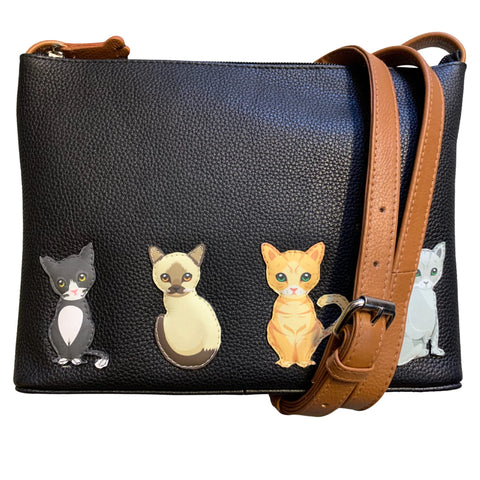 Mala Leather Sitting Cats Midi Crossbody bag (Black)