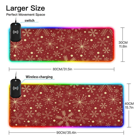 Christmas Snowflake Wireless Charging Mouse Pad for Mobile Phone Extra Large Gaming Mousepad with 13 Lighting Modes Extended Mat for Office Home Gaming MacBook PC Laptop