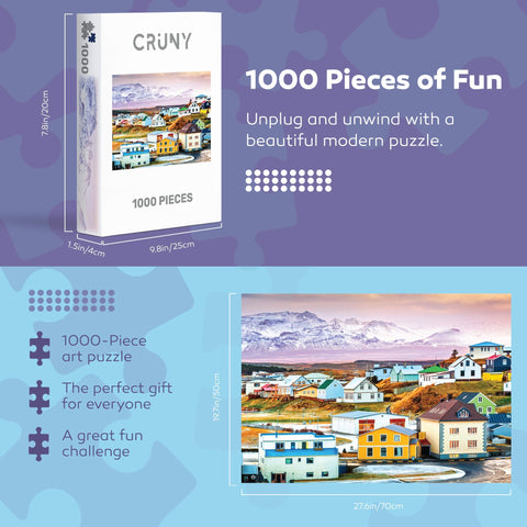 Cruny Puzzle for Adults 1000 Pieces - Jigsaw Puzzle 1000 Pieces Adult Ideal on a Puzzle Mat or Puzzle Board - Relaxing Adult Jigsaw Puzzles 1000 Pieces & Great 1000 Piece Puzzles for Adults (Iceland)