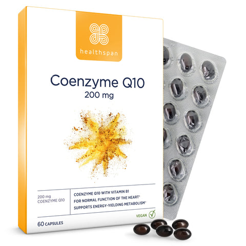 Healthspan Coenzyme Q10 200mg | 60 Capsules | Added Vitamin B1 | Heart Health & Energy Metabolism | Sunflower Oil Base | Vegan