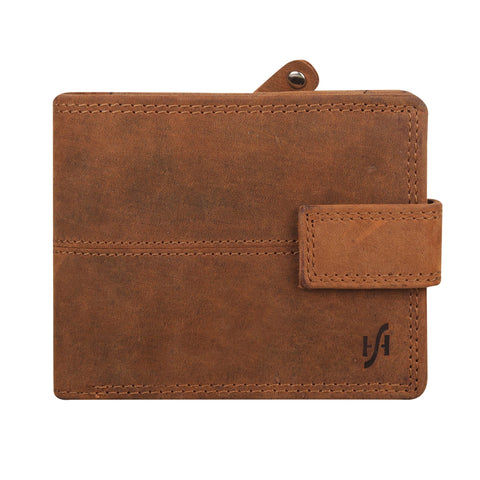 STARHIDE Men's Designer RFID Blocking Distressed Hunter Real Leather Wallet Zip Coin Pocket Purse 1044-Brown (Brown)
