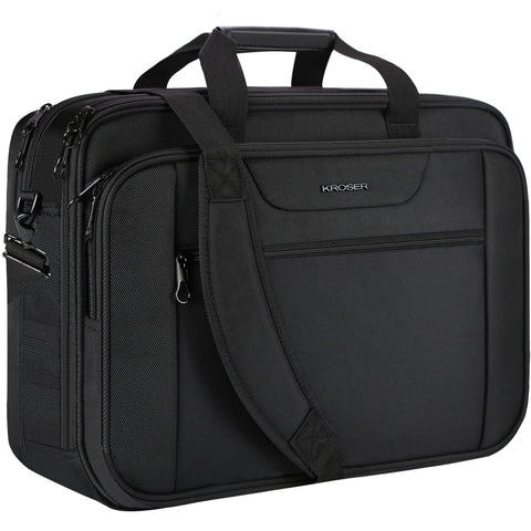 KROSER Laptop Bag XXL Laptop Briefcase Fits Up To 18 Inch Laptop Water-Repellent Light Weight Gaming Computer Bag Shoulder Bag Expandable Capacity For Travel/Business/School/Men-Black