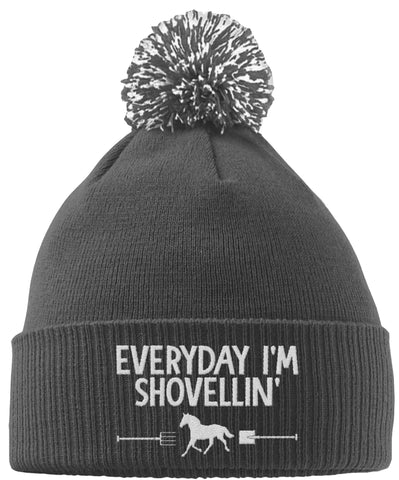 Hippowarehouse Everyday Im Shovellin Embroidered Beanie Hat with Bobble Grey
